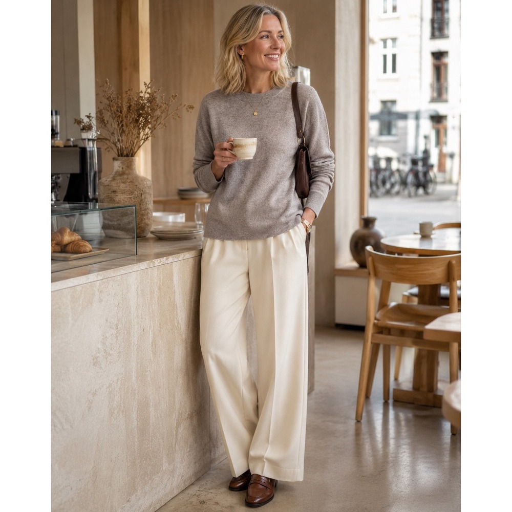COS Yak Wool Blend Crewneck Sweater Gray Taupe Minimalist Relaxed Women's Large